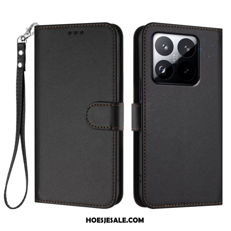 Leren Hoesje Xiaomi 15t Effen Met Bandje Bescherming Hoesje