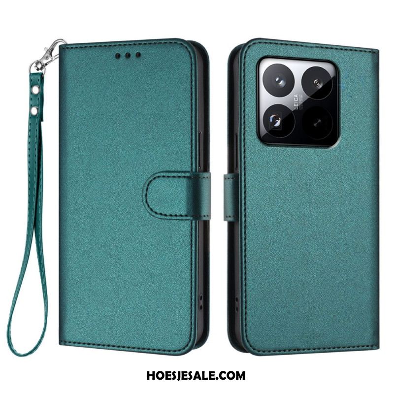 Leren Hoesje Xiaomi 15t Effen Met Bandje Bescherming Hoesje