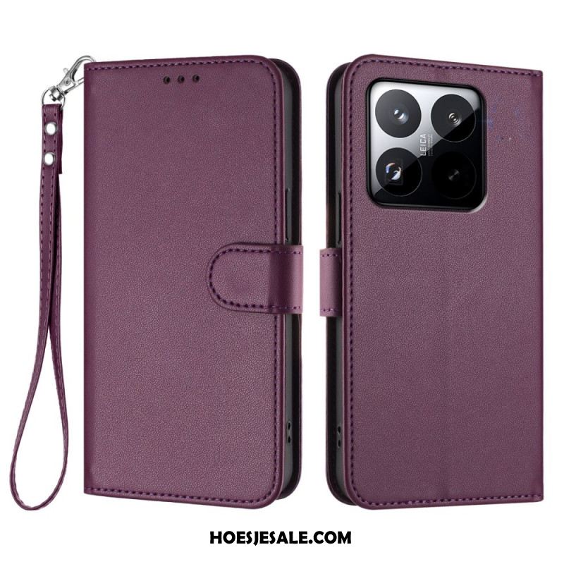 Leren Hoesje Xiaomi 15t Effen Met Bandje Bescherming Hoesje