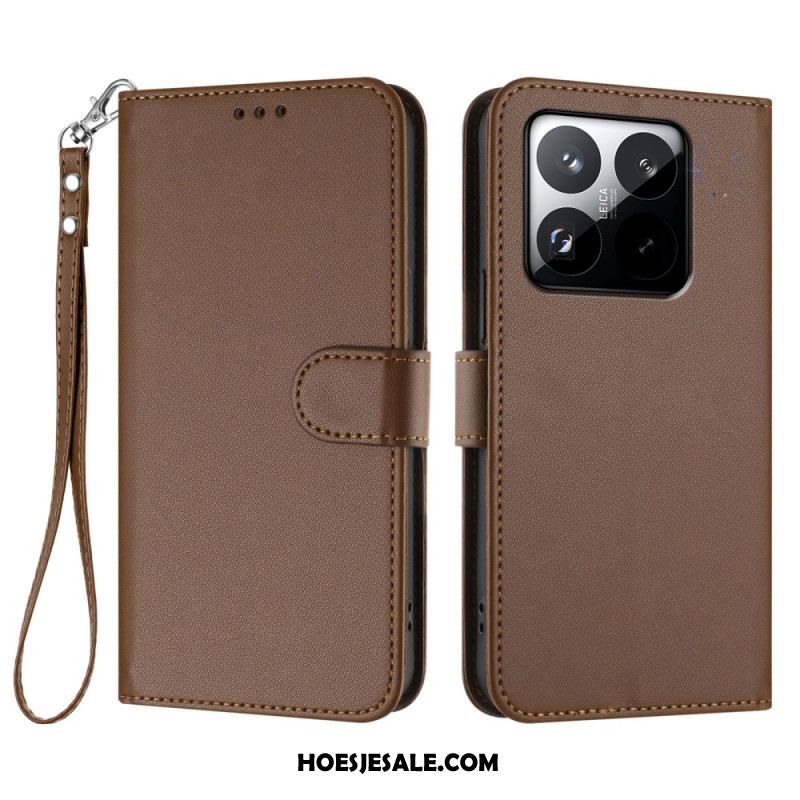 Leren Hoesje Xiaomi 15t Effen Met Bandje Bescherming Hoesje