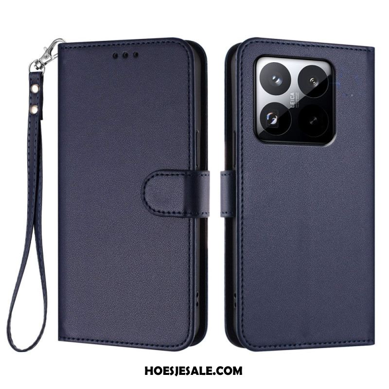 Leren Hoesje Xiaomi 15t Effen Met Bandje Bescherming Hoesje