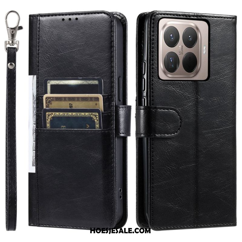 Leren Hoesje Xiaomi 15t Pro 6 Kaartsleuven En Koord Bescherming Hoesje