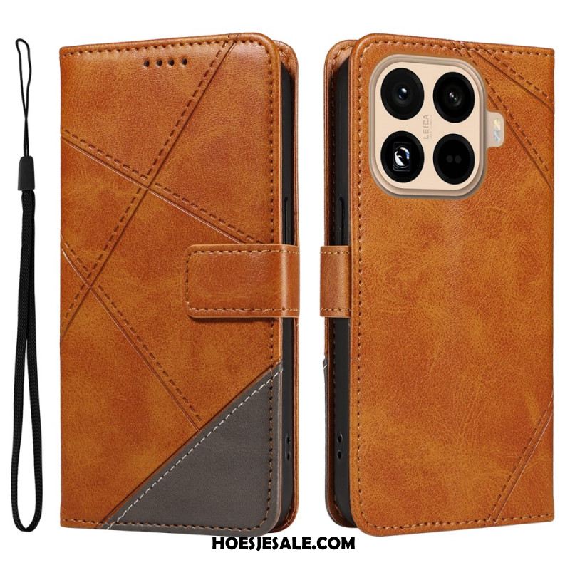 Leren Hoesje Xiaomi 15t Pro Tweekleurig Geometrisch Patroon Bescherming Hoesje