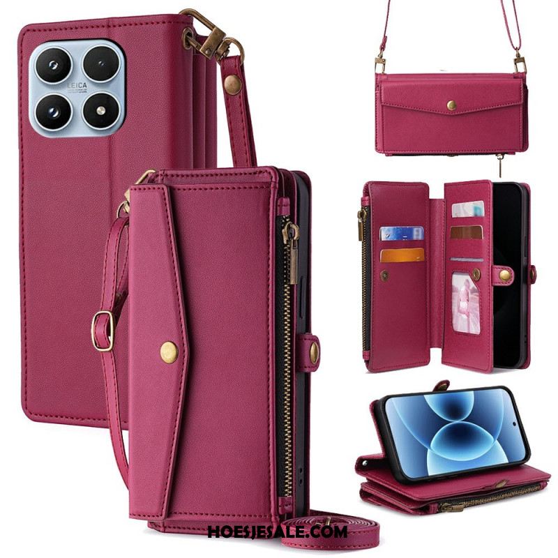 Leren Hoesje Xiaomi 17 Portemonnee Met Schouderband En Koord Bescherming Hoesje