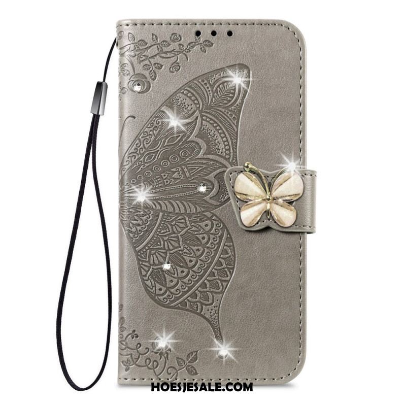 Leren Hoesje Xiaomi 17 Pro Max Vlinder En Strass-steentjes