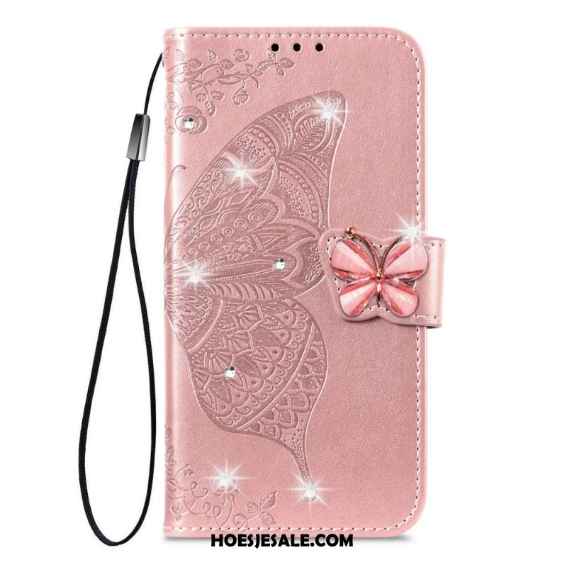 Leren Hoesje Xiaomi 17 Pro Max Vlinder En Strass-steentjes