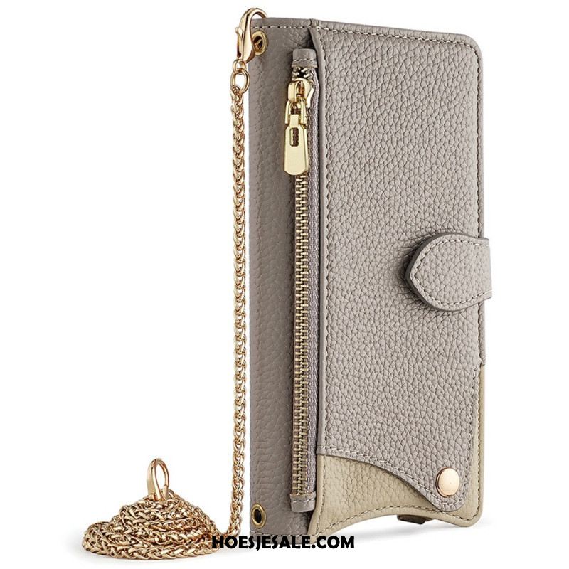 Leren Hoesje Xiaomi 17 Schouderband Met Spiegel En Ketting Bescherming Hoesje