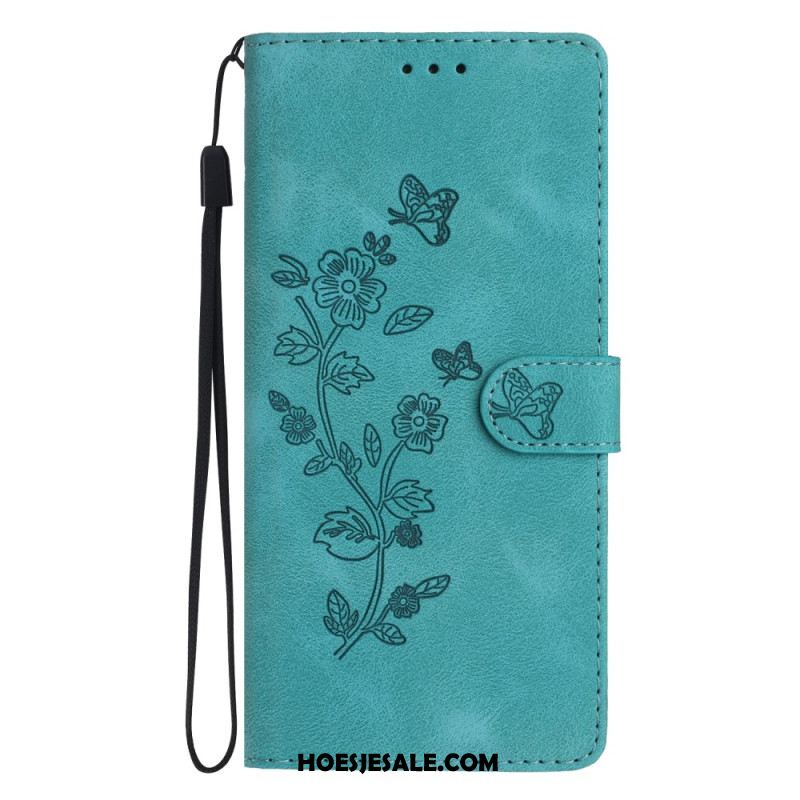 Leren Hoesje Xiaomi 17 Suède-effect Bloemenpatroon Bescherming Hoesje