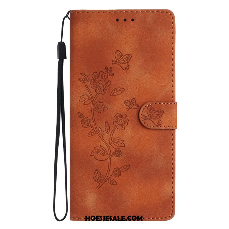 Leren Hoesje Xiaomi 17 Suède-effect Bloemenpatroon Bescherming Hoesje