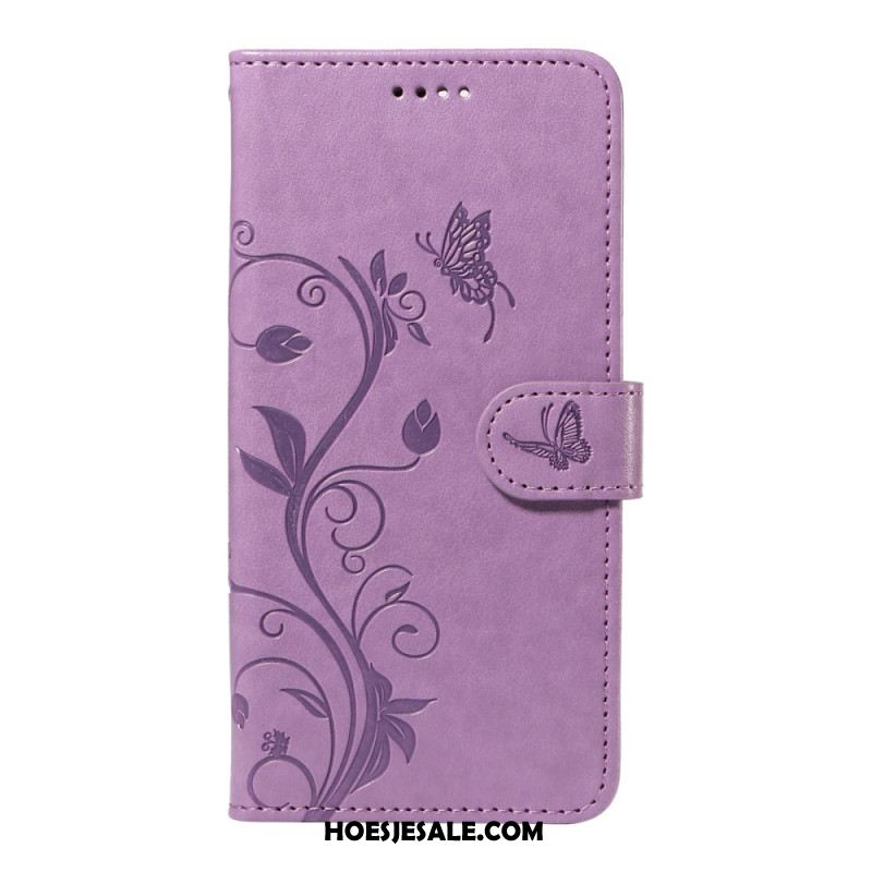 Leren Hoesje Xiaomi Redmi Note 13 Pro 4g Bloemen En Vlinders Bescherming Hoesje