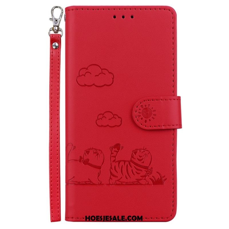 Leren Hoesje Xiaomi Redmi Note 14 4g Band Met Kattenmotief