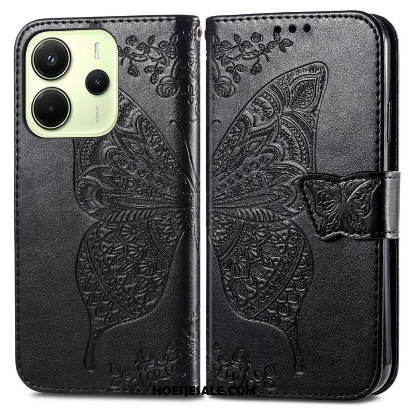 Leren Hoesje Xiaomi Redmi Note 14 4g Barokke Vlinder Bescherming Hoesje