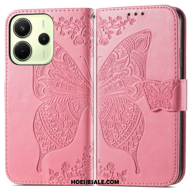 Leren Hoesje Xiaomi Redmi Note 14 4g Barokke Vlinder Bescherming Hoesje