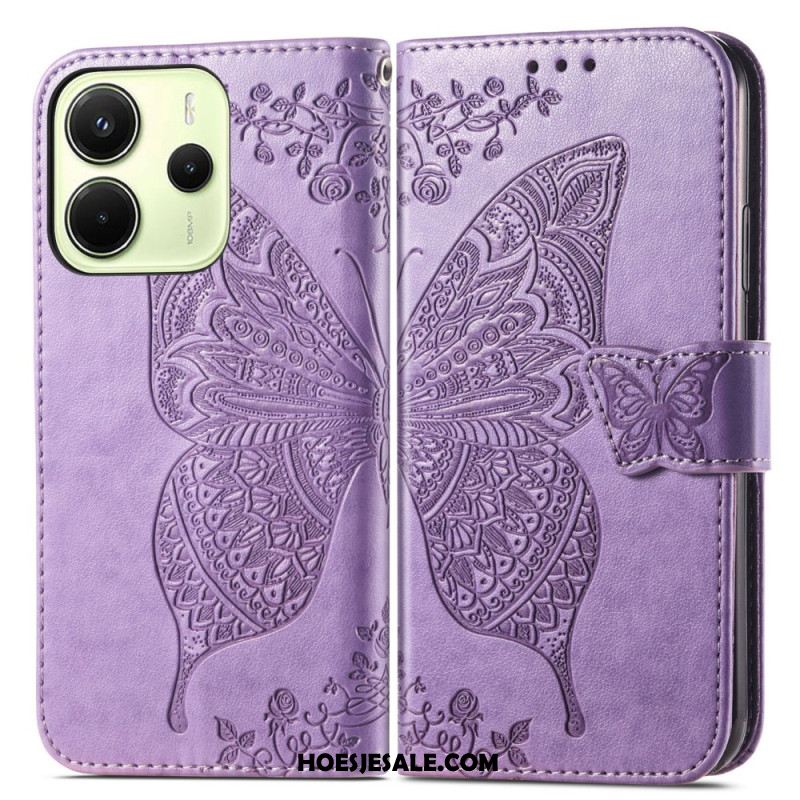 Leren Hoesje Xiaomi Redmi Note 14 4g Barokke Vlinder Bescherming Hoesje