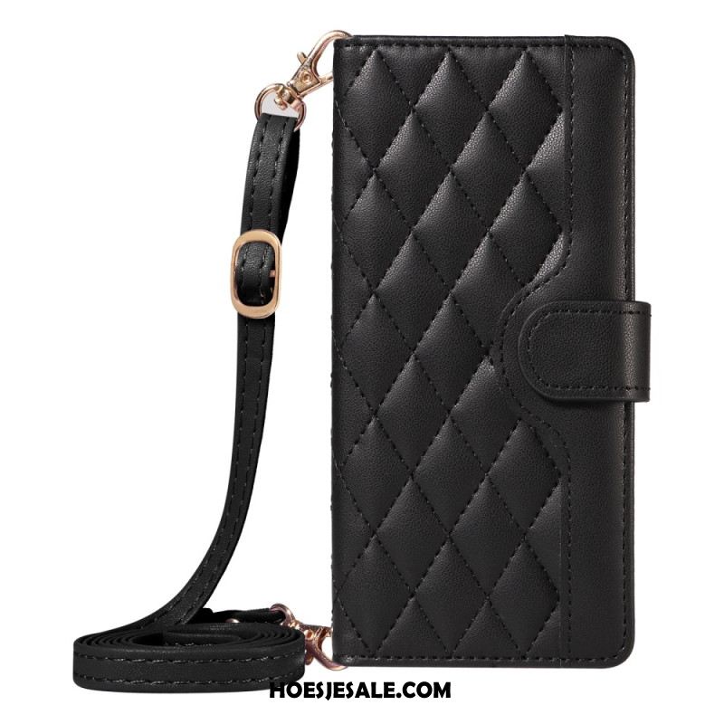 Leren Hoesje Xiaomi Redmi Note 14 4g Gewatteerd Met Riem En Schouderriem Bescherming Hoesje