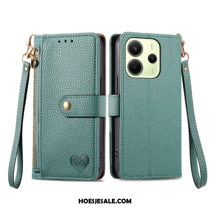 Leren Hoesje Xiaomi Redmi Note 14 4g Portemonnee Met Hartontwerp Bescherming Hoesje