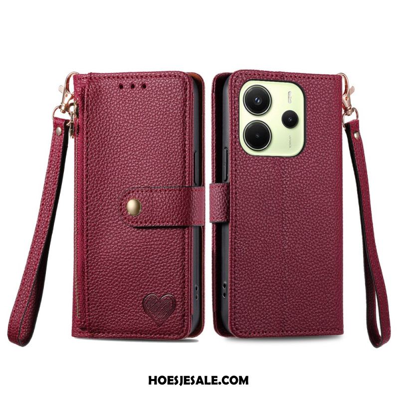 Leren Hoesje Xiaomi Redmi Note 14 4g Portemonnee Met Hartontwerp Bescherming Hoesje