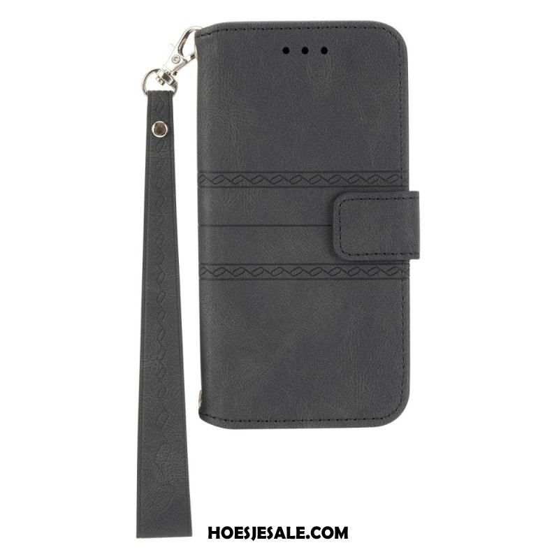 Leren Hoesje Xiaomi Redmi Note 14 5g Friespatroon Met Bandje Bescherming Hoesje