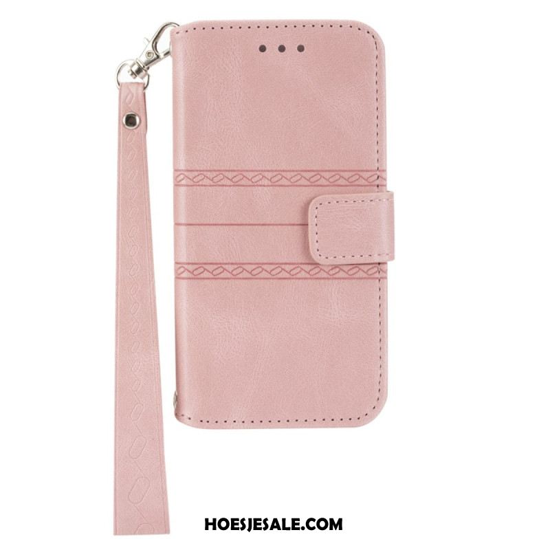 Leren Hoesje Xiaomi Redmi Note 14 5g Friespatroon Met Bandje Bescherming Hoesje