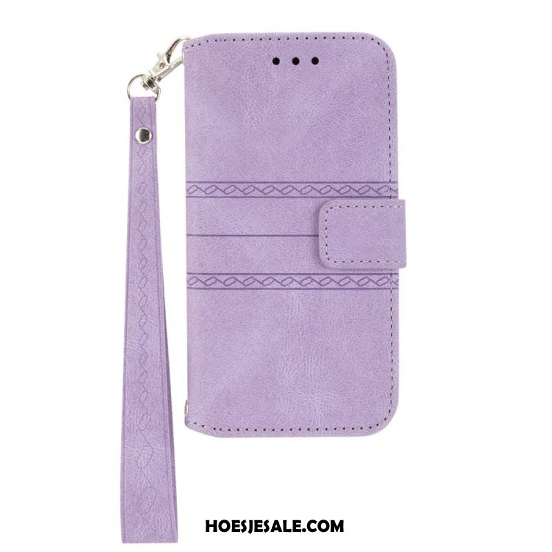 Leren Hoesje Xiaomi Redmi Note 14 5g Friespatroon Met Bandje Bescherming Hoesje