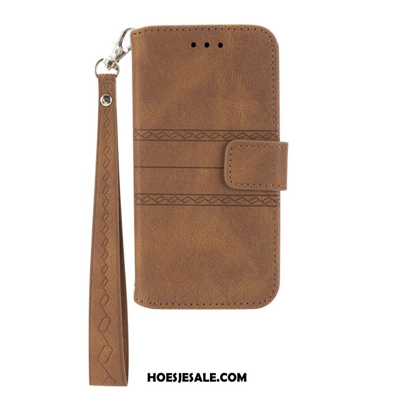 Leren Hoesje Xiaomi Redmi Note 14 5g Friespatroon Met Bandje Bescherming Hoesje