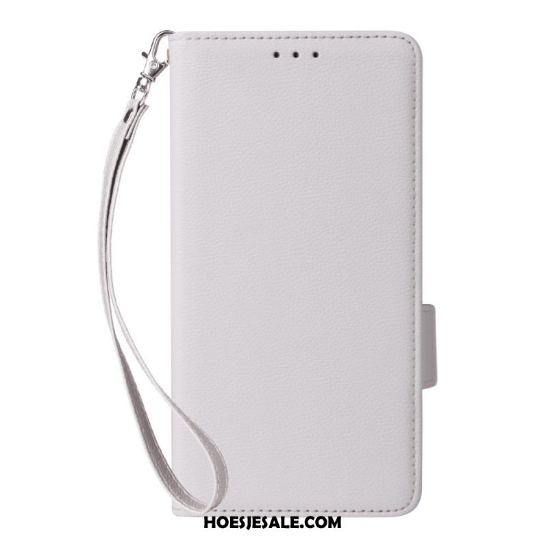 Leren Hoesje Xiaomi Redmi Note 14 5g Lychee Textuur Met Bandje Bescherming Hoesje