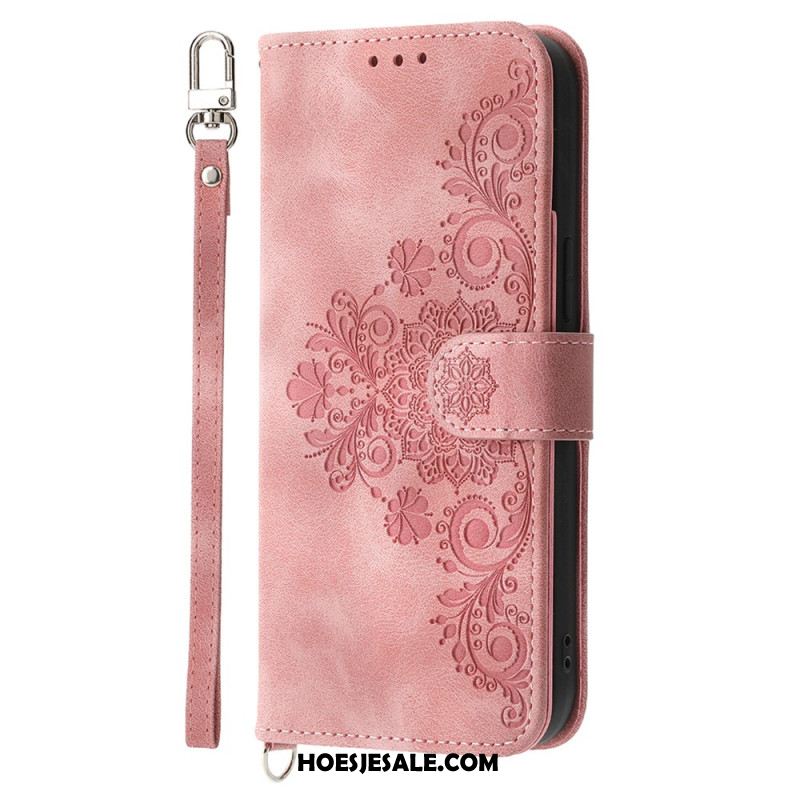 Leren Hoesje Xiaomi Redmi Note 14 5g Portemonnee Met Kantpatroon Riempje En Schouderriem Bescherming Hoesje