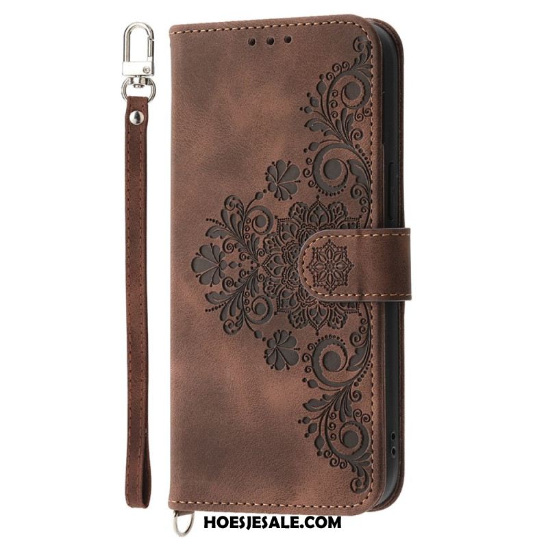 Leren Hoesje Xiaomi Redmi Note 14 5g Portemonnee Met Kantpatroon Riempje En Schouderriem Bescherming Hoesje