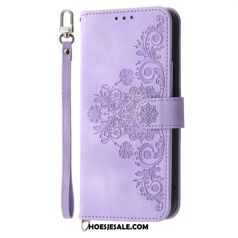 Leren Hoesje Xiaomi Redmi Note 14 5g Portemonnee Met Kantpatroon Riempje En Schouderriem Bescherming Hoesje