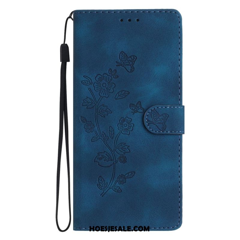 Leren Hoesje Xiaomi Redmi Note 14 Pro 4g Bloemen- En Vlinderdesign Bescherming Hoesje