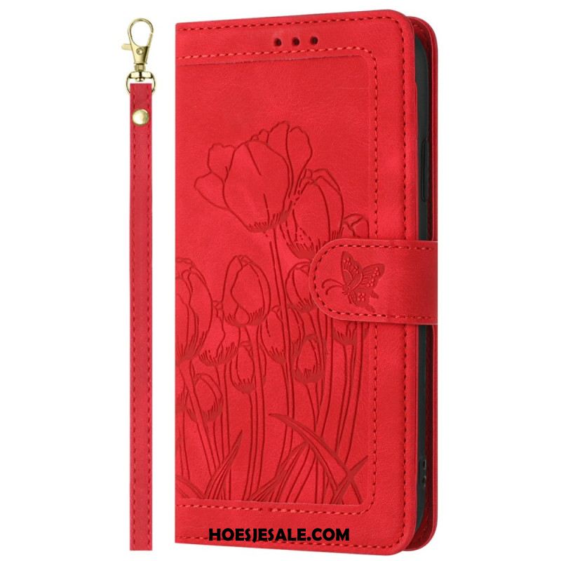 Leren Hoesje Xiaomi Redmi Note 14 Pro 4g Bloemenpatroon Met Bandje Bescherming Hoesje