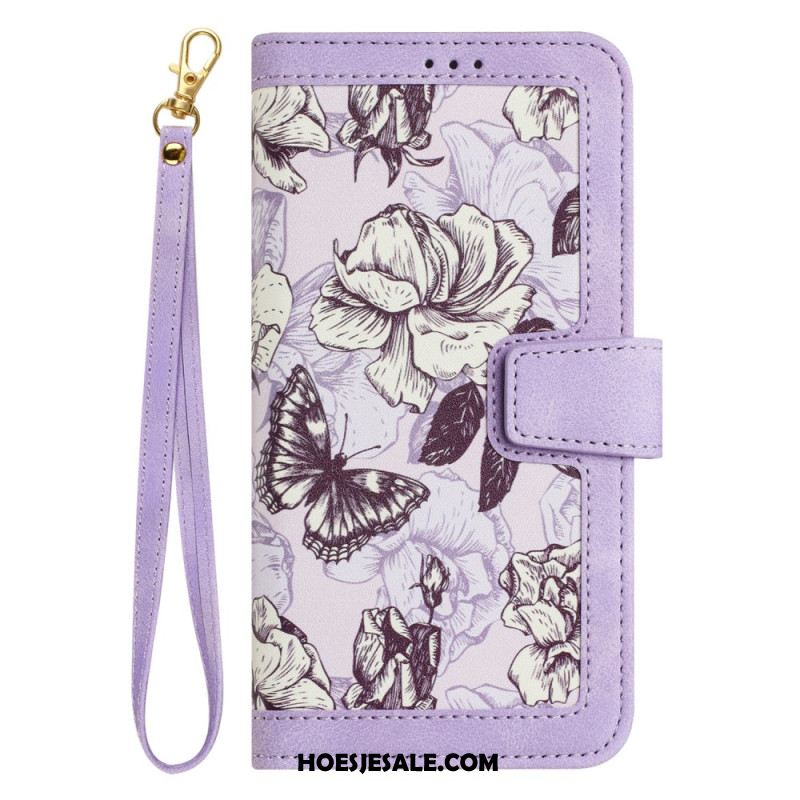 Leren Hoesje Xiaomi Redmi Note 14 Pro 4g Grafische Bloemen Met Bandje Bescherming Hoesje