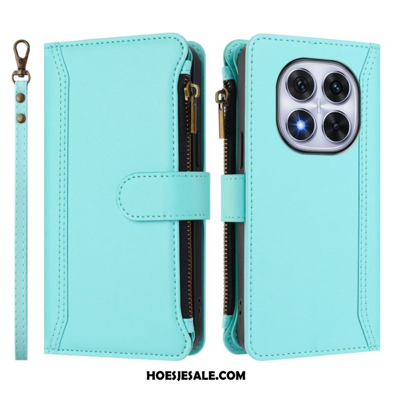 Leren Hoesje Xiaomi Redmi Note 14 Pro 4g Portemonnee Met 9 Kaartsleuven En Koord Bescherming Hoesje