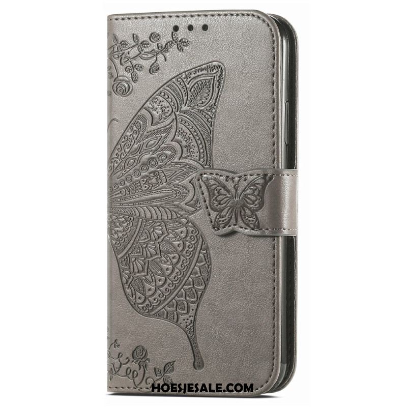 Leren Hoesje Xiaomi Redmi Note 14 Pro 5g Barokke Vlinder Bescherming Hoesje