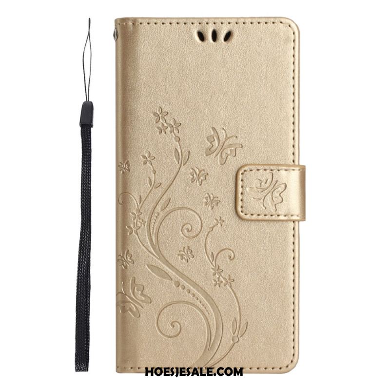 Leren Hoesje Xiaomi Redmi Note 14 Pro 5g Vlinder- En Bloemenprint Bescherming Hoesje