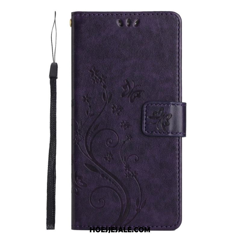 Leren Hoesje Xiaomi Redmi Note 14 Pro 5g Vlinder- En Bloemenprint Bescherming Hoesje