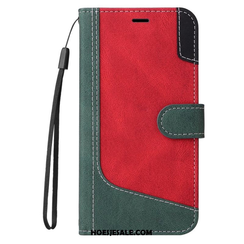 Leren Hoesje Xiaomi Redmi Note 14 Pro Plus 5g Driekleurige Strap-on