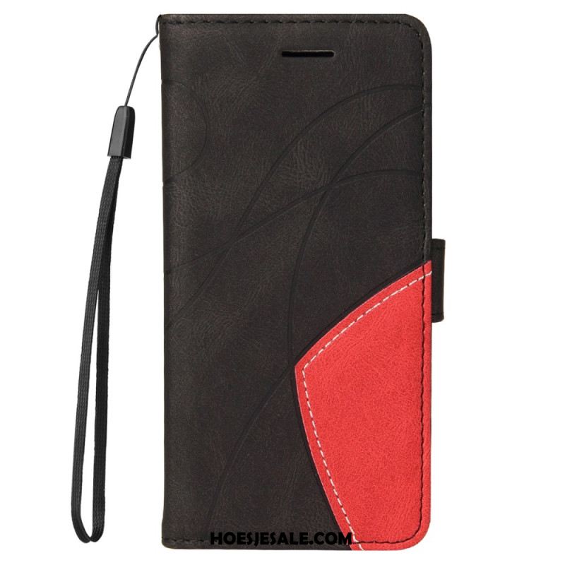 Leren Hoesje Xiaomi Redmi Note 14 Pro Plus 5g Tweekleurige Golvende Lijnen Bescherming Hoesje