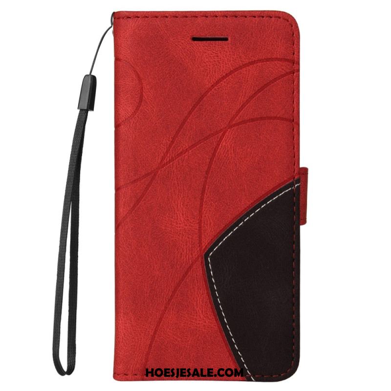 Leren Hoesje Xiaomi Redmi Note 14 Pro Plus 5g Tweekleurige Golvende Lijnen Bescherming Hoesje