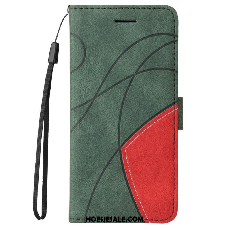 Leren Hoesje Xiaomi Redmi Note 14 Pro Plus 5g Tweekleurige Golvende Lijnen Bescherming Hoesje