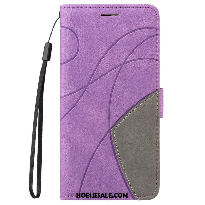 Leren Hoesje Xiaomi Redmi Note 14 Pro Plus 5g Tweekleurige Golvende Lijnen Bescherming Hoesje