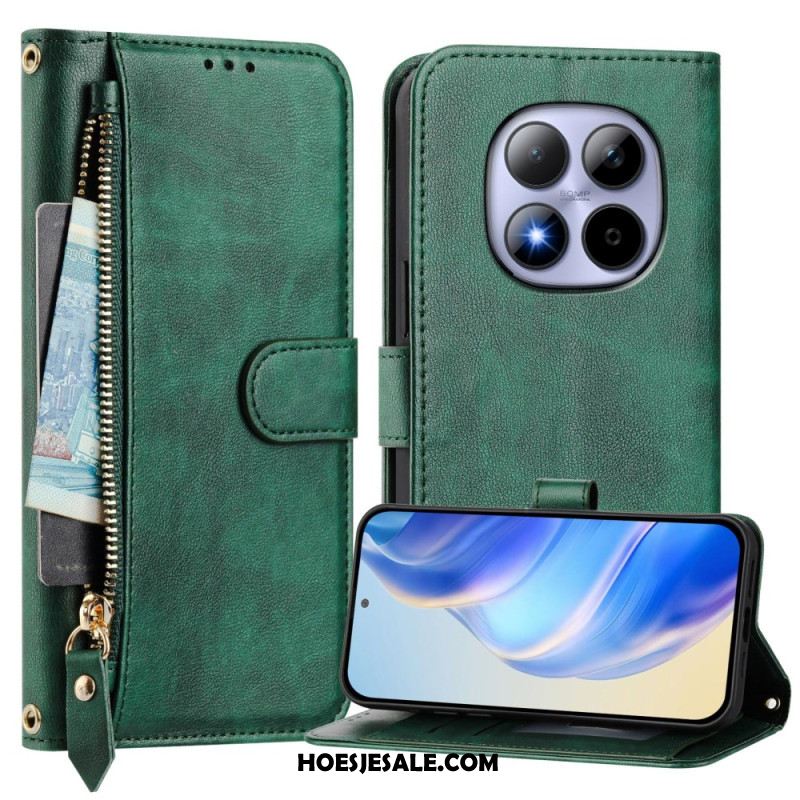 Leren Hoesje Xiaomi Redmi Note 15 Pro 5g Vak Met Rits En Meerdere Kaartsleuven Bescherming Hoesje