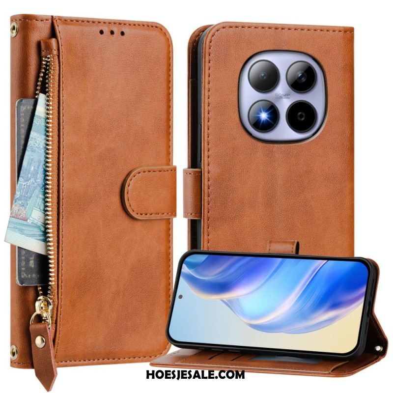 Leren Hoesje Xiaomi Redmi Note 15 Pro 5g Vak Met Rits En Meerdere Kaartsleuven Bescherming Hoesje