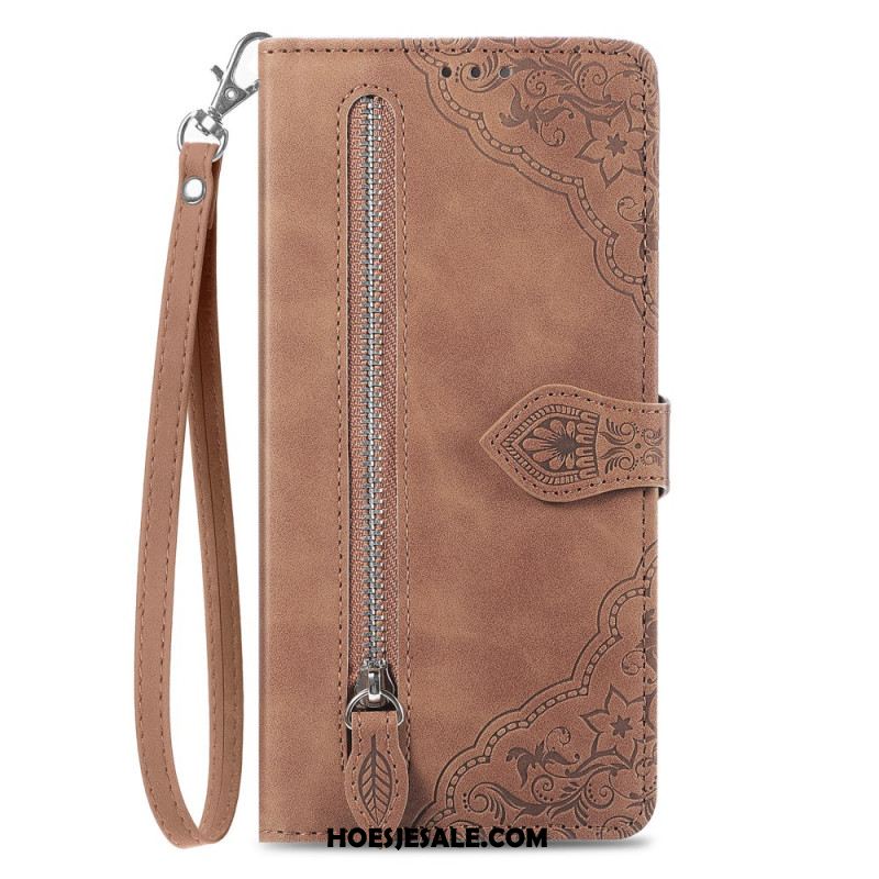 Leren Hoesje Xiaomi Redmi Note 15 Pro Plus 5g Suède-effect Met Bloemenpatroon