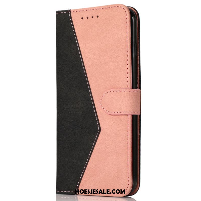 Leren Hoesje iPhone 16 Plus Tweekleurige Band