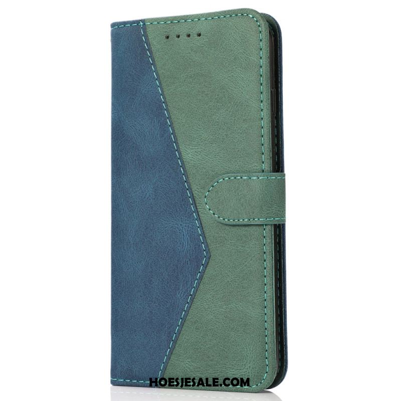 Leren Hoesje iPhone 16 Plus Tweekleurige Band
