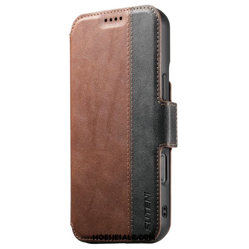 Leren Hoesje iPhone 17 Magsafe Tweekleurig Gestructureerd Leer Bescherming Hoesje