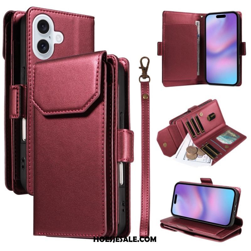 Leren Hoesje iPhone 17 Meerdere Kaartsleuven En Polsbandje Bescherming Hoesje