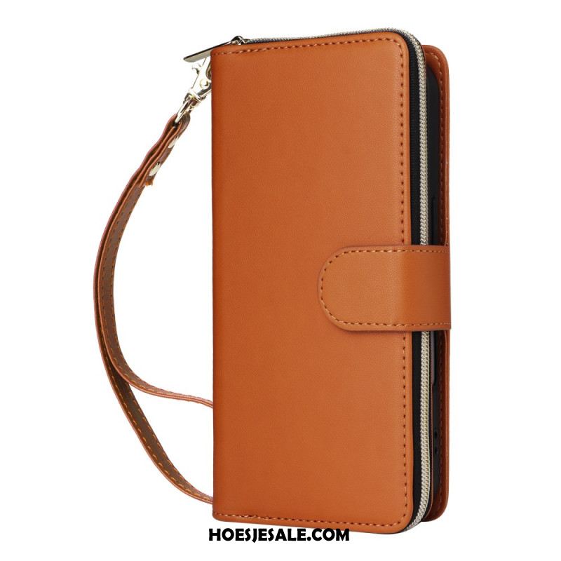 Leren Hoesje iPhone 17 Portemonnee Met 9 Kaartsleuven En Koord Bescherming Hoesje