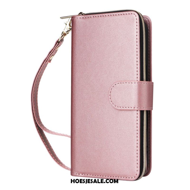 Leren Hoesje iPhone 17 Portemonnee Met 9 Kaartsleuven En Koord Bescherming Hoesje